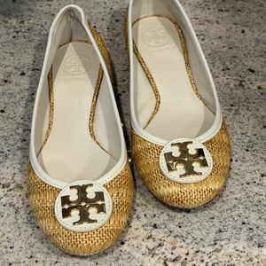 Tory Burch Women's Woven Tan and White Loafers